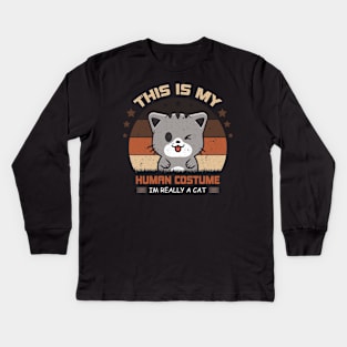 This Is My Human Costume I'm Really A Cat Kids Long Sleeve T-Shirt